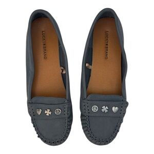Lucky Brand Women's Gray Heart Peace Clover‎ Moccasin Style Fashion Loafers Sz 8